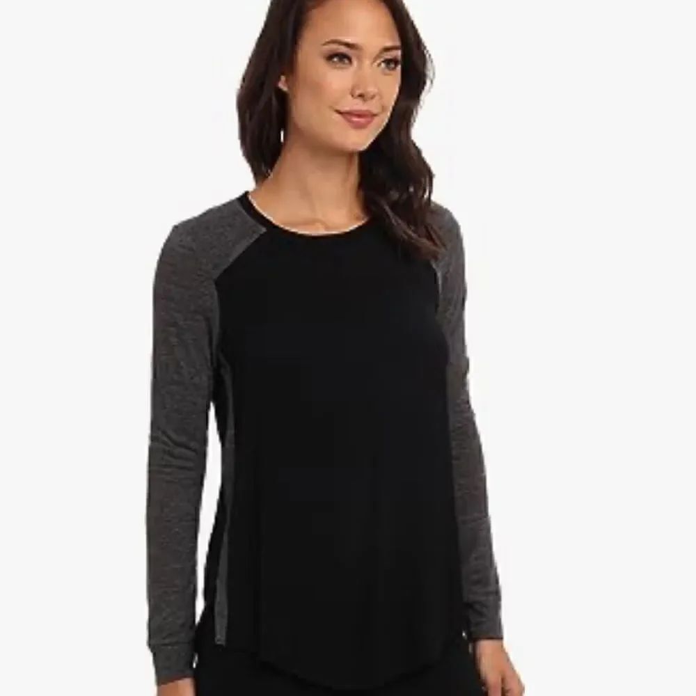 REBECCA TAYLOR Stacey Colorblock Crepe Jersey Top Black Gray Women’s Size 2